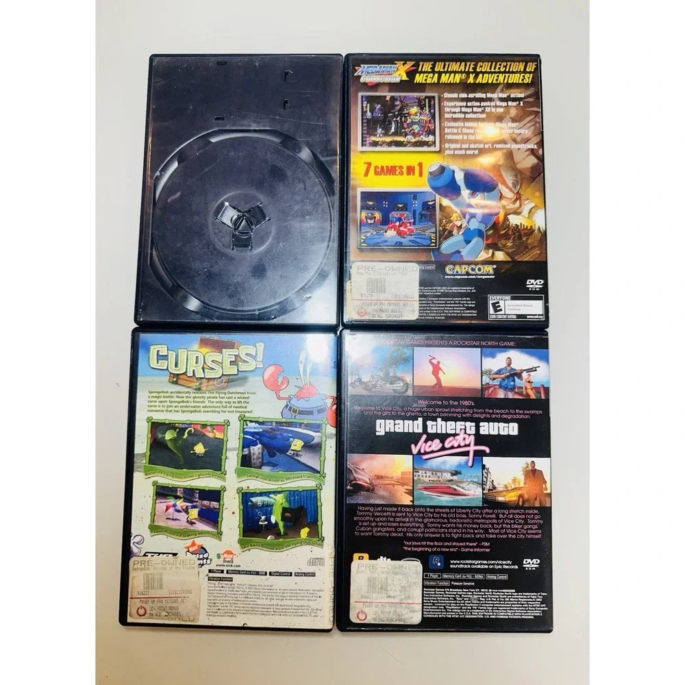 Lot 4 DVD PlayStation 2 Megaman, MVP Baseball 2004, SpongeBob, Grand Theft Auto